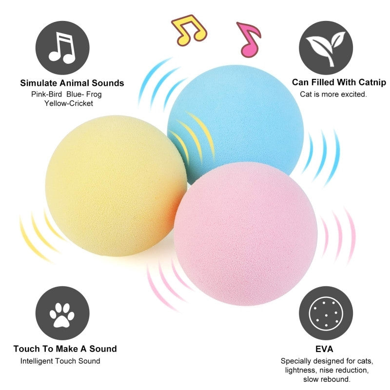 Interactive Cat Toy Ball | Touch-Activated Sound & Catnip Compatible