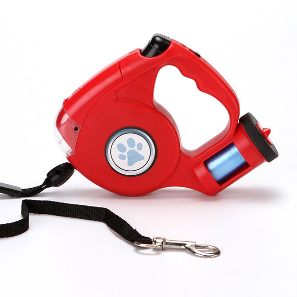 3-in-1 Retractable Dog Leash with LED Flashlight & Waste Bag Dispenser